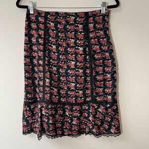 Lux Women's Midi Skirt Floral Print Ruffle Bottom Size Small